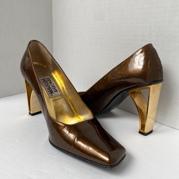 Timothy Hitsman Women's Size 8 M Metallic Brown Heeled Shoes - Picture 5 of 6